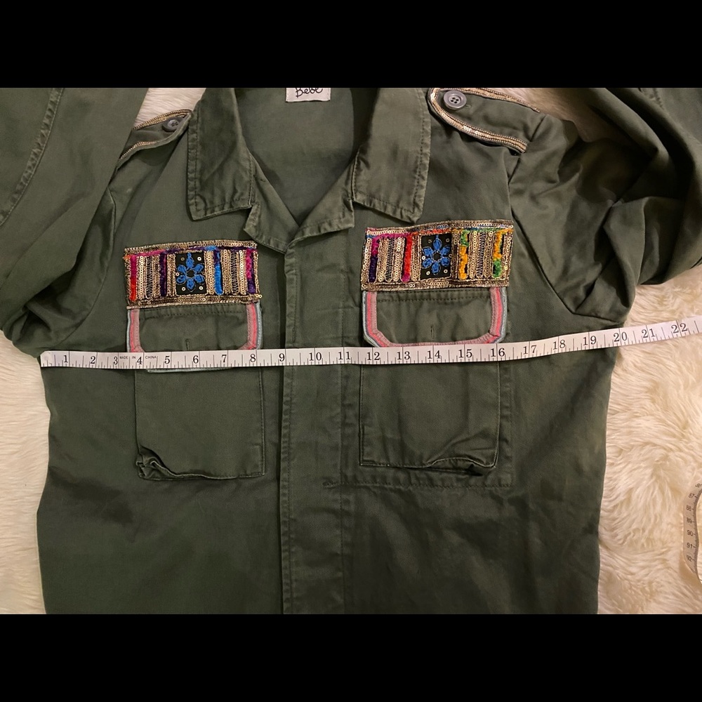 Bebe Boho Embellished Military Jacket - Army Green Size Large - Picture 3 of 15